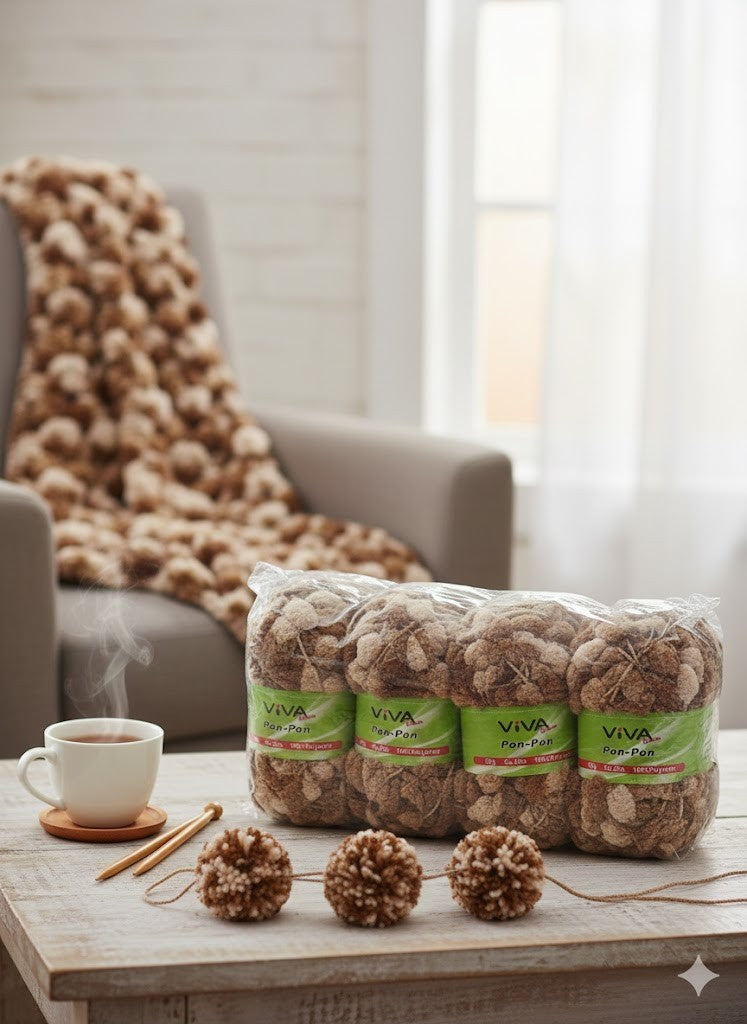 Viva Fashion Pon-Pon Wolle 8x50g, 25m, 100% Polyester, Mix Set